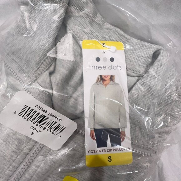 Three Dots Womens Ribbed Cuff Quarter Zip Pullover Sweater Heather Gray Size S - Picture 5 of 6